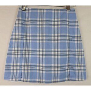 Brandy Melville Womens Mini Skirt Size Small Blue Plaid Slits Preppy School